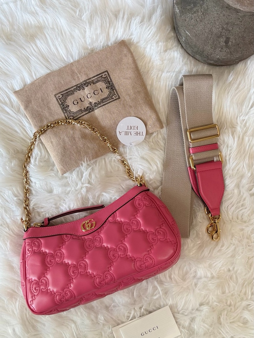 GUCCI GG METELASSE QUILTED LEATHER SHOULDER BAG 2 straps